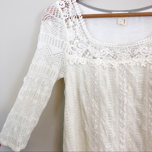 Anthro Meadow Rue Crochet Cream Lace Top - Picture 2 of 5